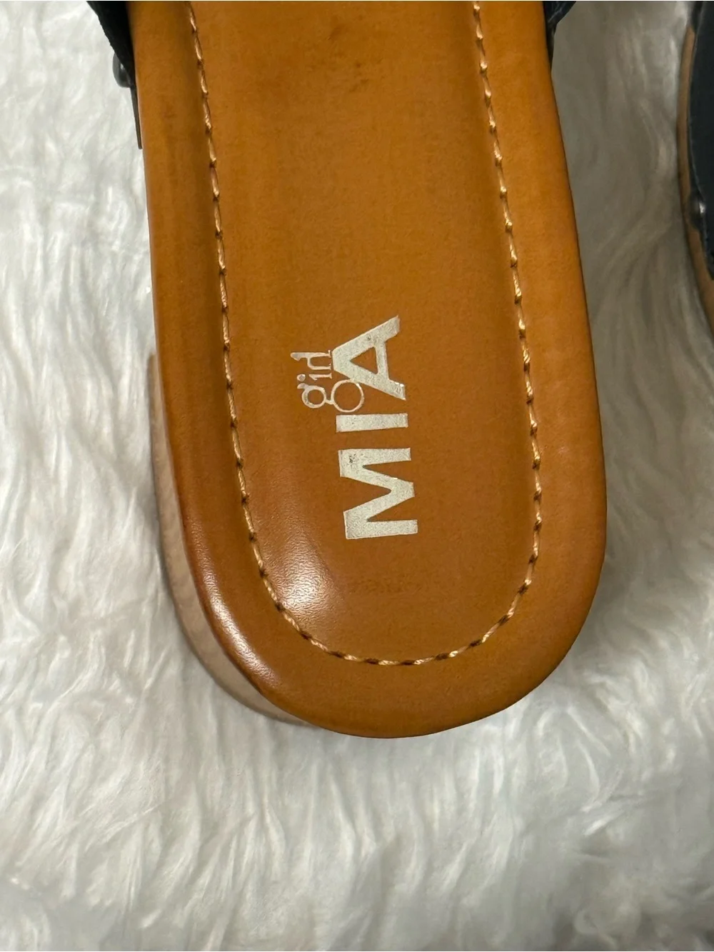 MIA Black Slide Sandals with Wood-Look Block Heel